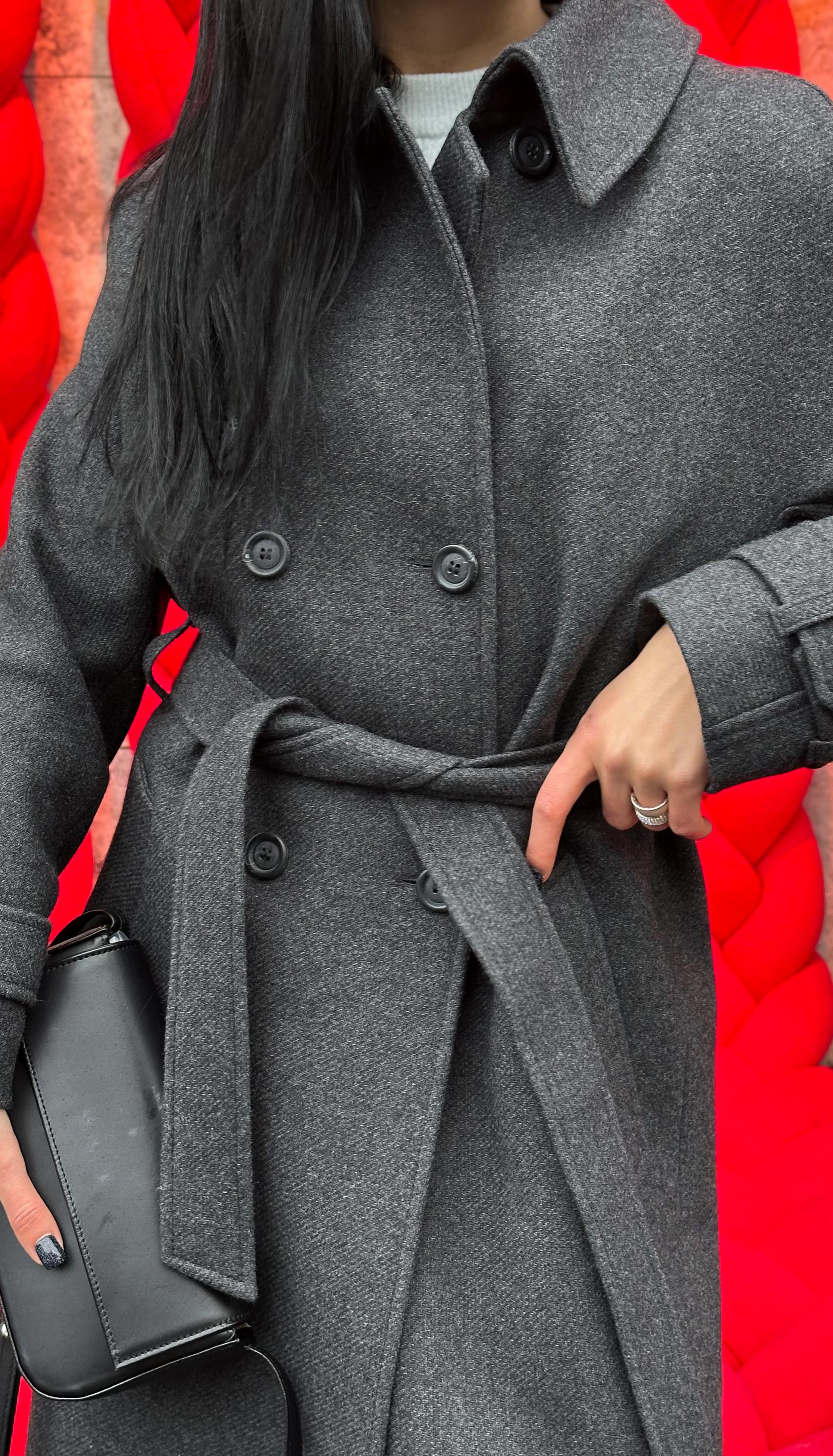 Gray Wool Trench Coat, Charcoal Grey Coat With Belt, Long Raglan