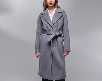 Light Gray Alpaca Wool Coat, Luxury Single-breasted Winter 100
