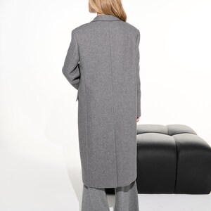 Light gray wool coat, Single-breasted power shoulder overcoat, Long oversized fall autumn coat, Boyfriend warm winter coat /Alexa image 7