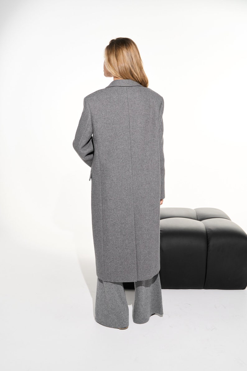 Light gray wool coat, Single-breasted power shoulder overcoat, Long oversized fall autumn coat, Boyfriend warm winter coat /Alexa image 7
