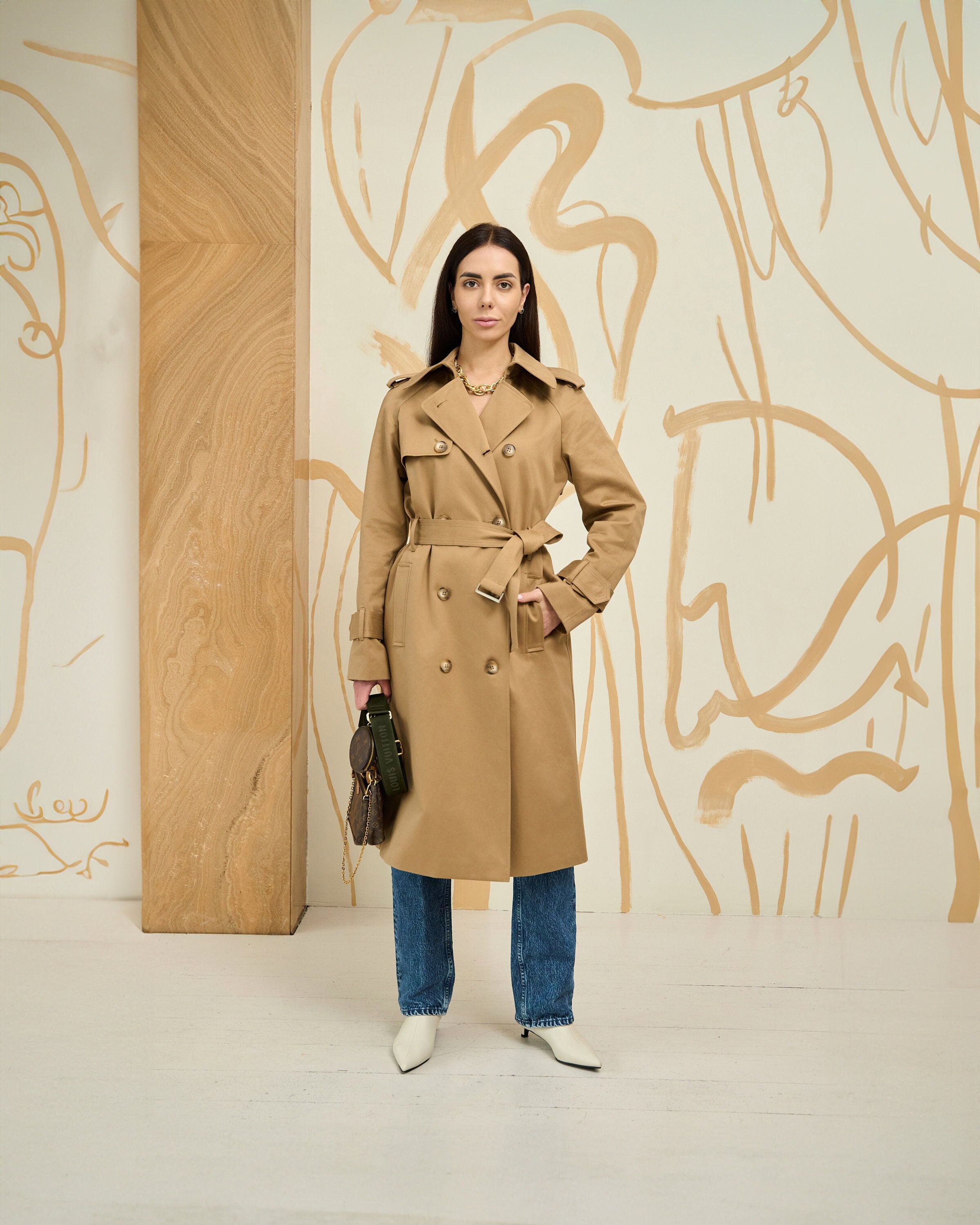 Camel Brown Cotton Trench Coat, Tan Trench Coat Women, Spring Fall