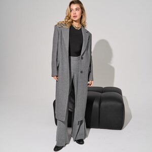 Light gray wool coat, Single-breasted power shoulder overcoat, Long oversized fall autumn coat, Boyfriend warm winter coat /Alexa image 5