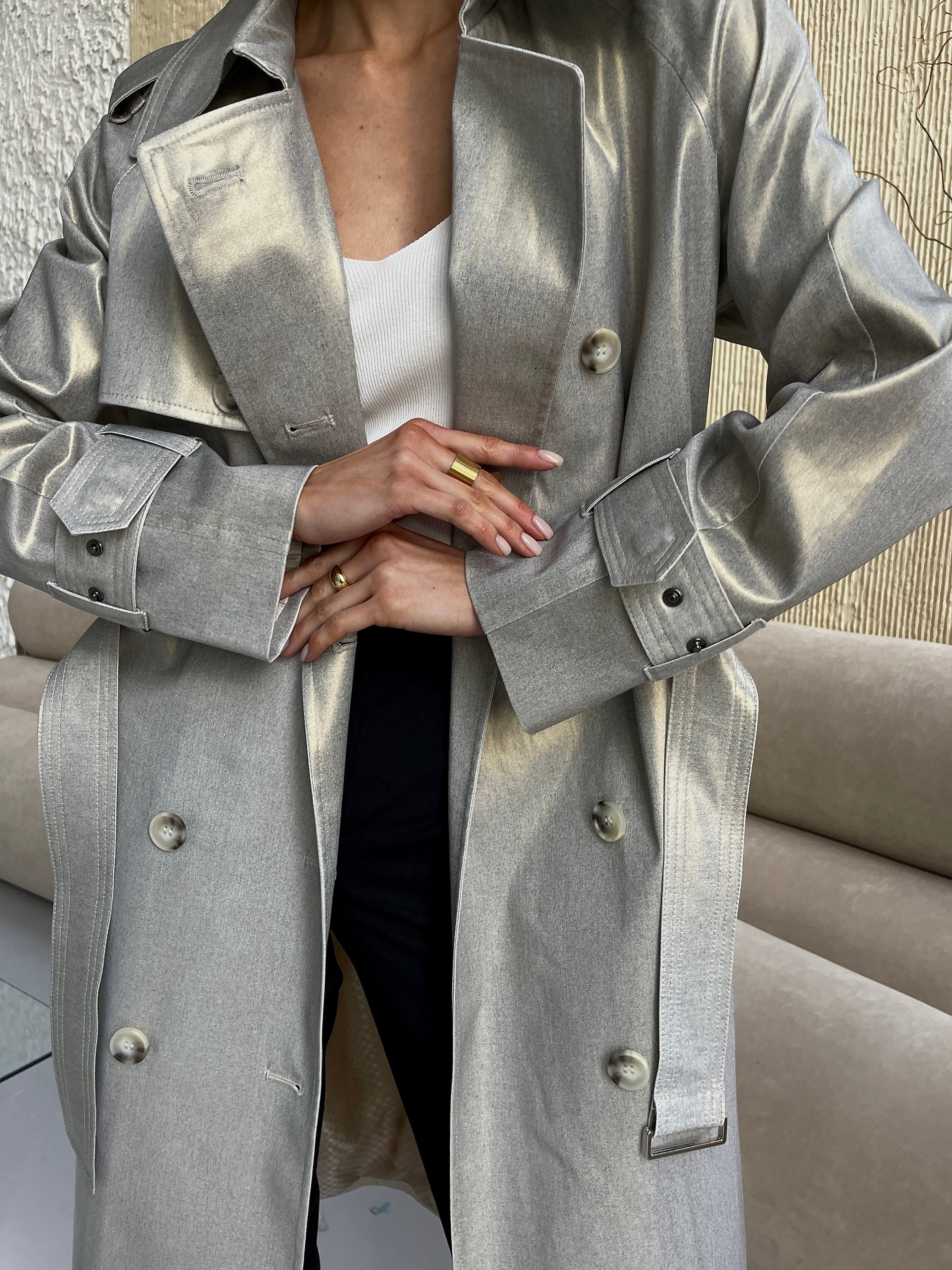 Silver Metallic Trench Coat, Trench Coat Women, Long Stylish Silver Metallic Trench Coat, Trench Coat Women, Long Stylish