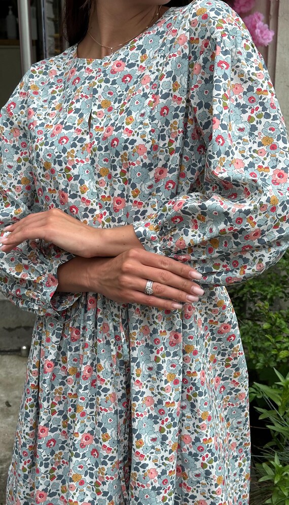 Floral Botanical Flared Short Dress, Puffed Bishop Sleeve Lightweight  Summer Dress, High Waist Cotton Loose Fitting Dress With Belt - Etsy