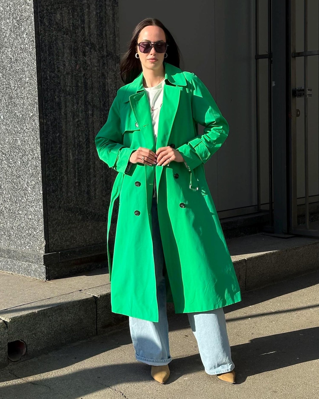 Bright Green Cotton Trench Coat – Long Oversized Overcoat /trench2
