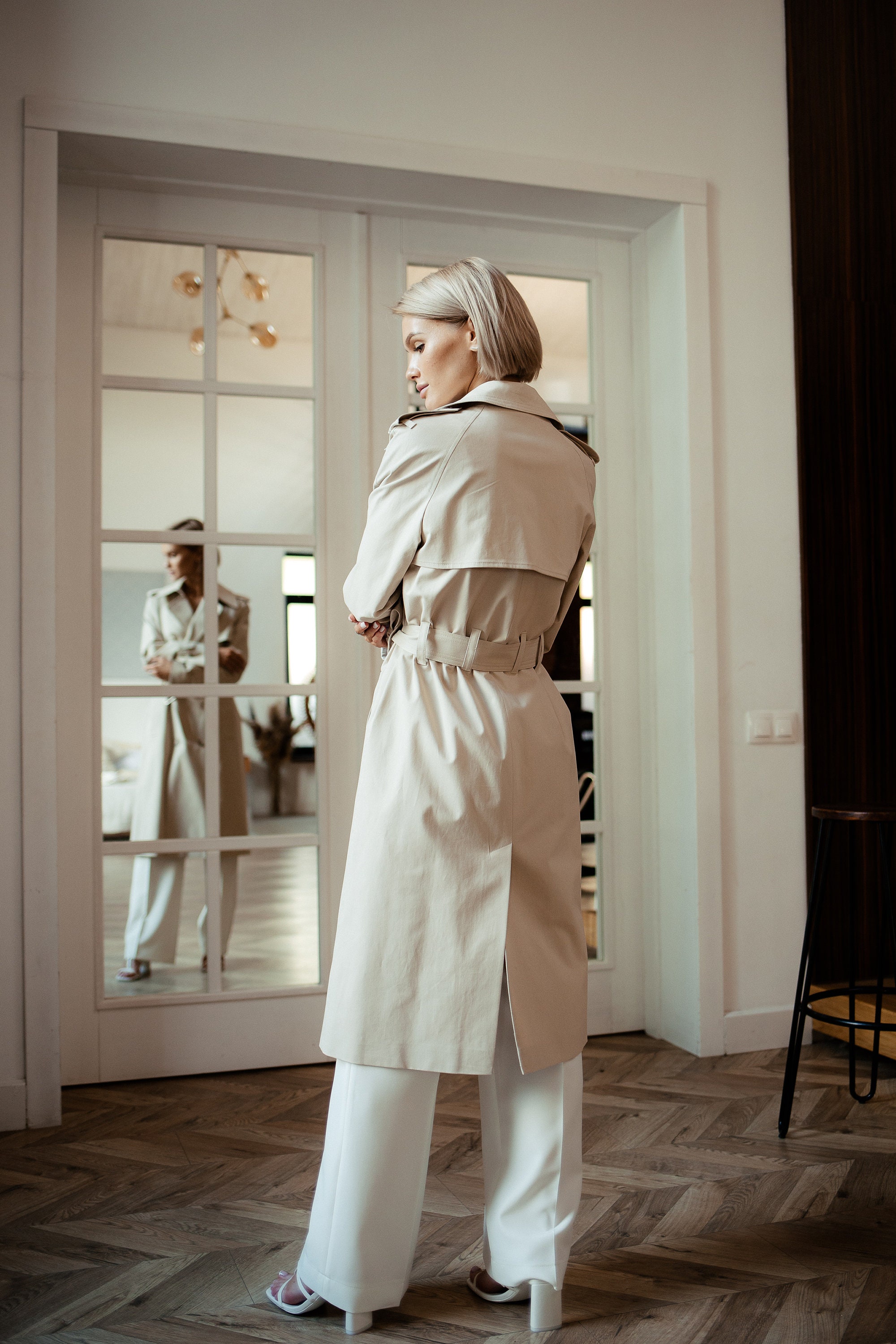 Women cotton trench coat Cream White Etsy