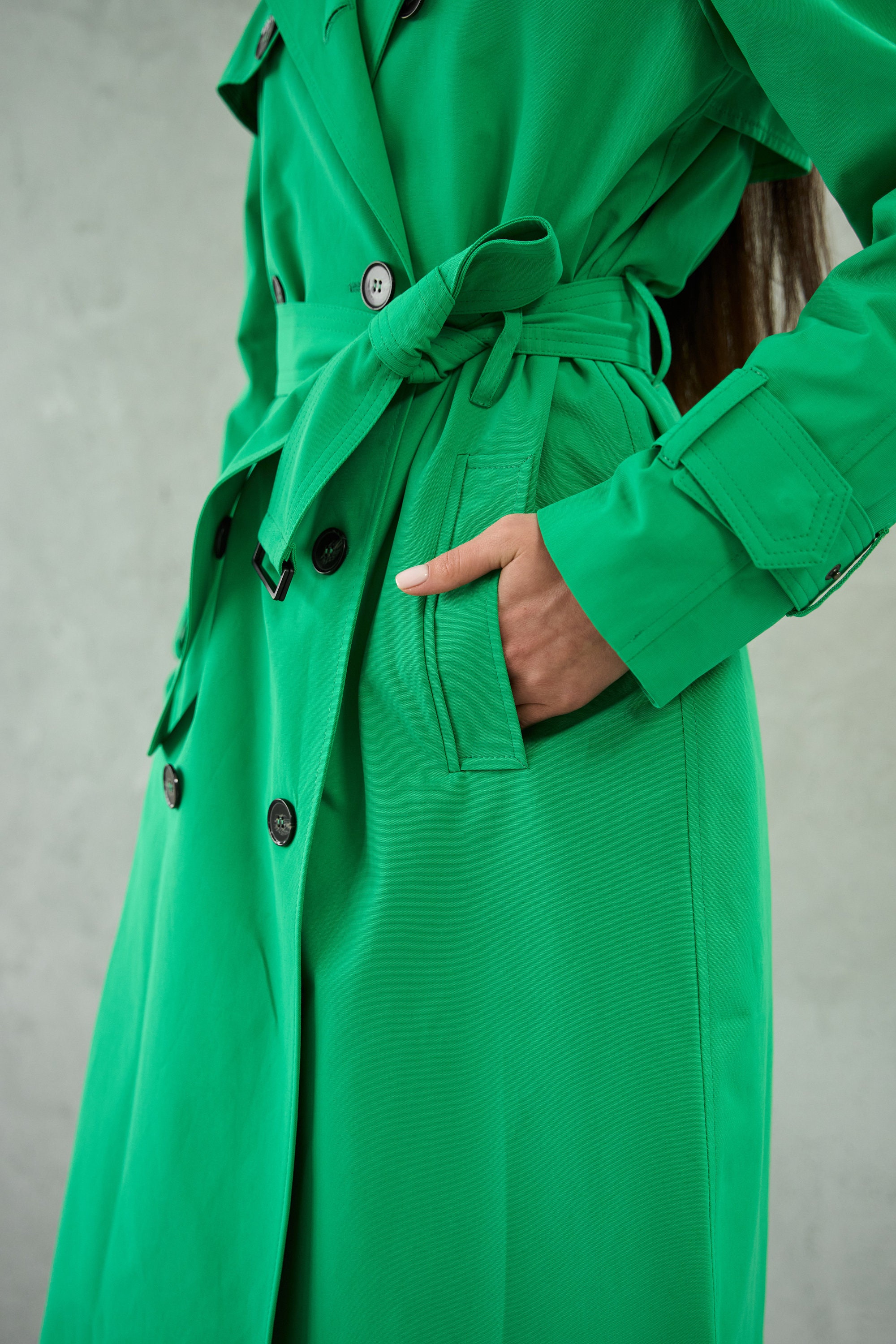 Bright Green Cotton Trench Coat, Kelly Green Waterproof