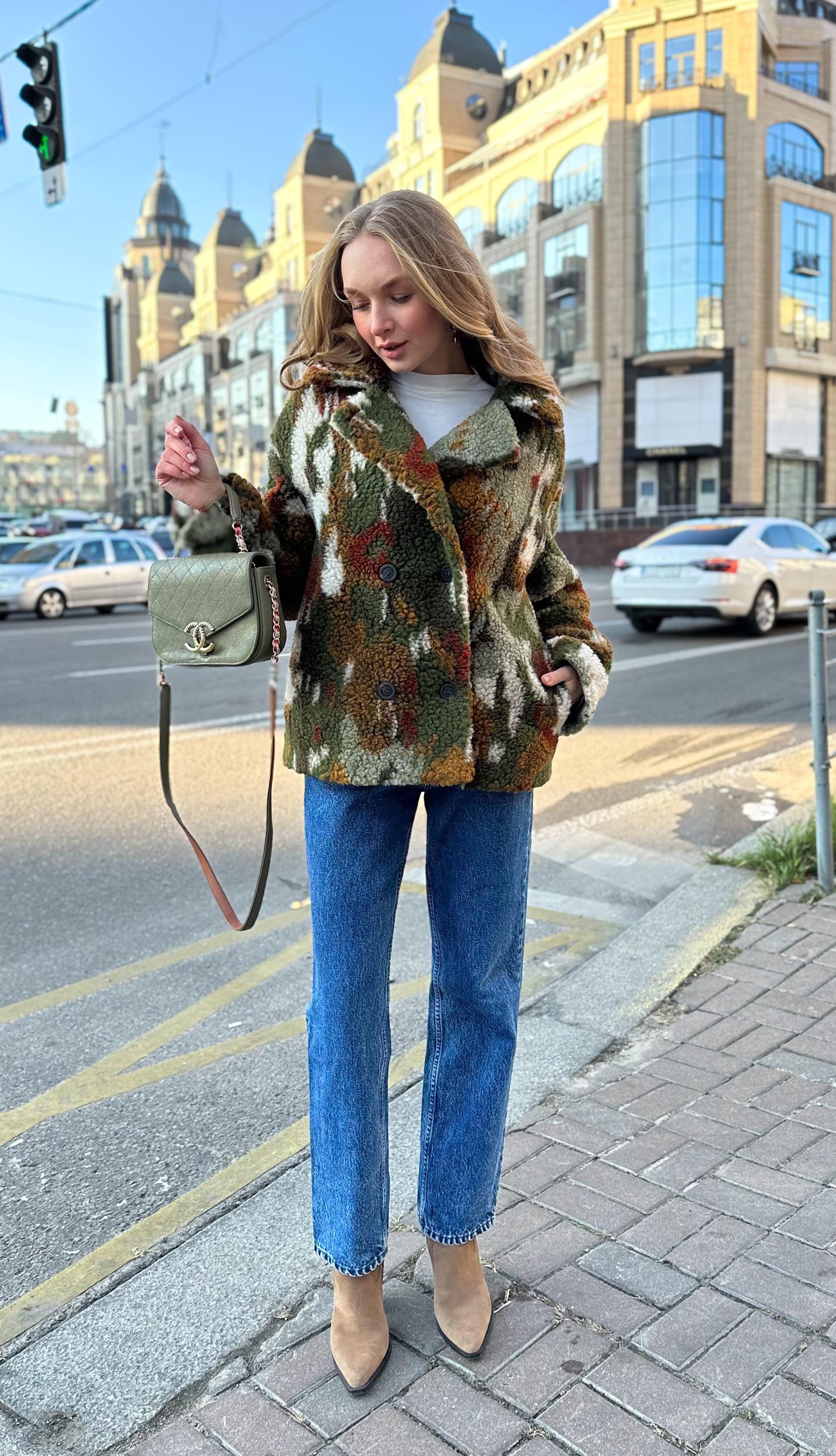 Cropped Wool Boucle Peacoat, Olive Green Teddy Jacket - Etsy