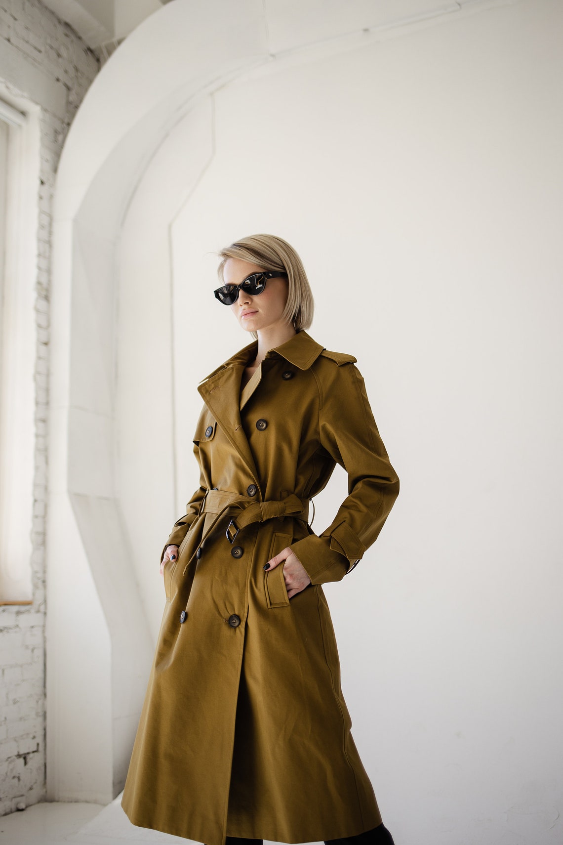 Women trench coat in green khaki Etsy