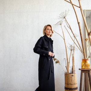 Black wool trench coat, Wool coat women, Winter trench coat, Warm winter coat, Oversized with belt, Raglan overcoat, Lined coat