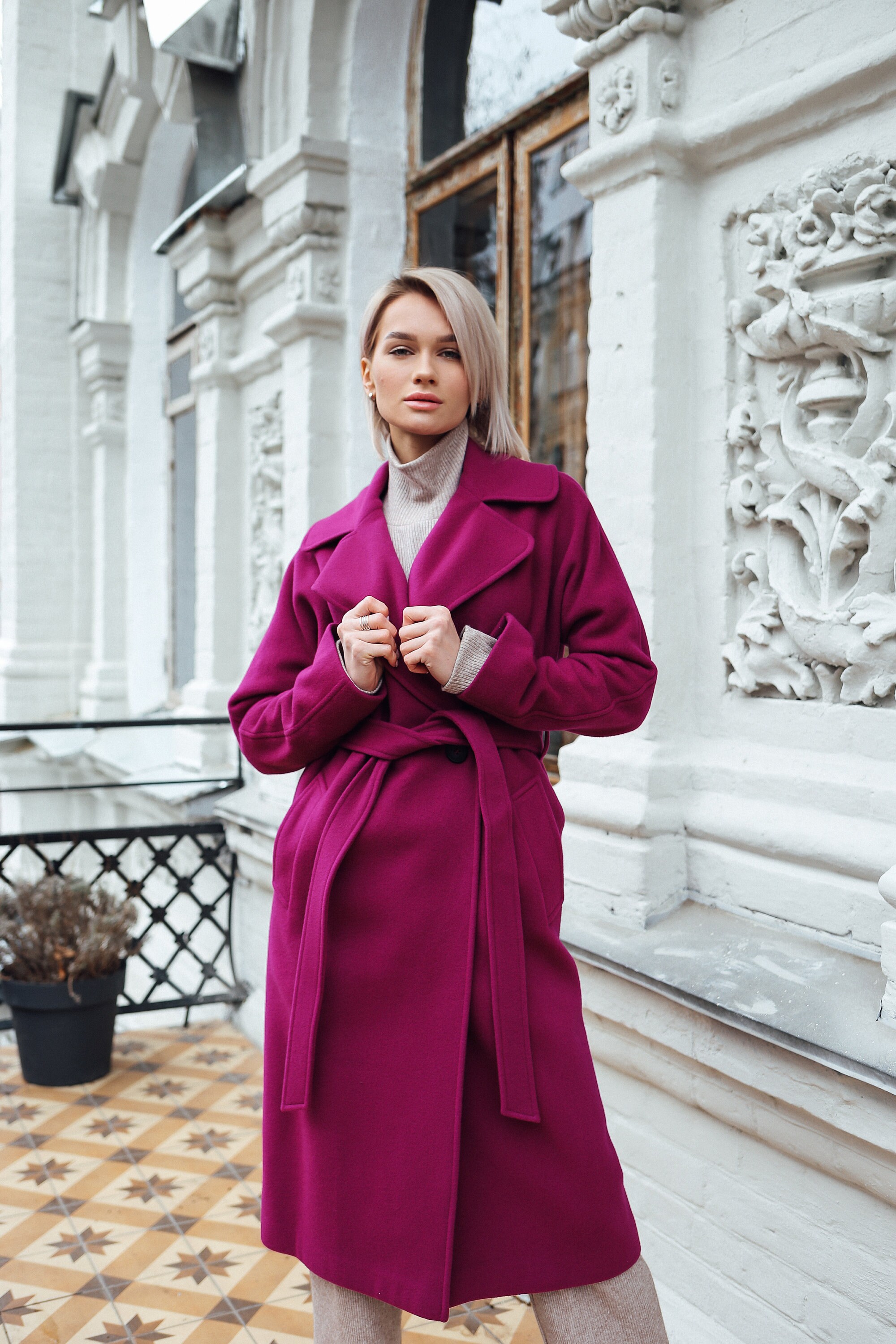 Women wool coat in Pink Fuchsia Etsy