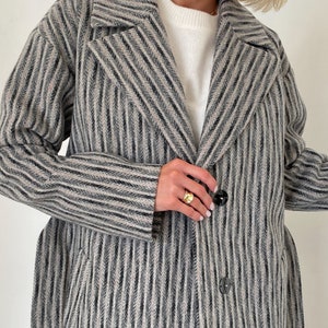 Striped gray wool coat, Wool Coat women, Lined fall winter coat, Single-breasted overcoat, Long oversized jacket, Drop shoulder coat /Alya image 3