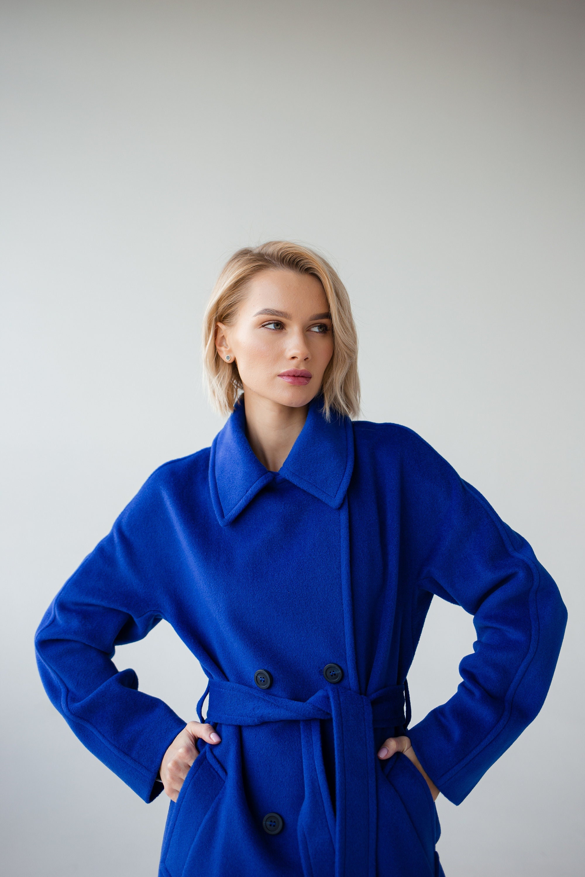 Blue wool coat, Wool Coat women, Bright 
