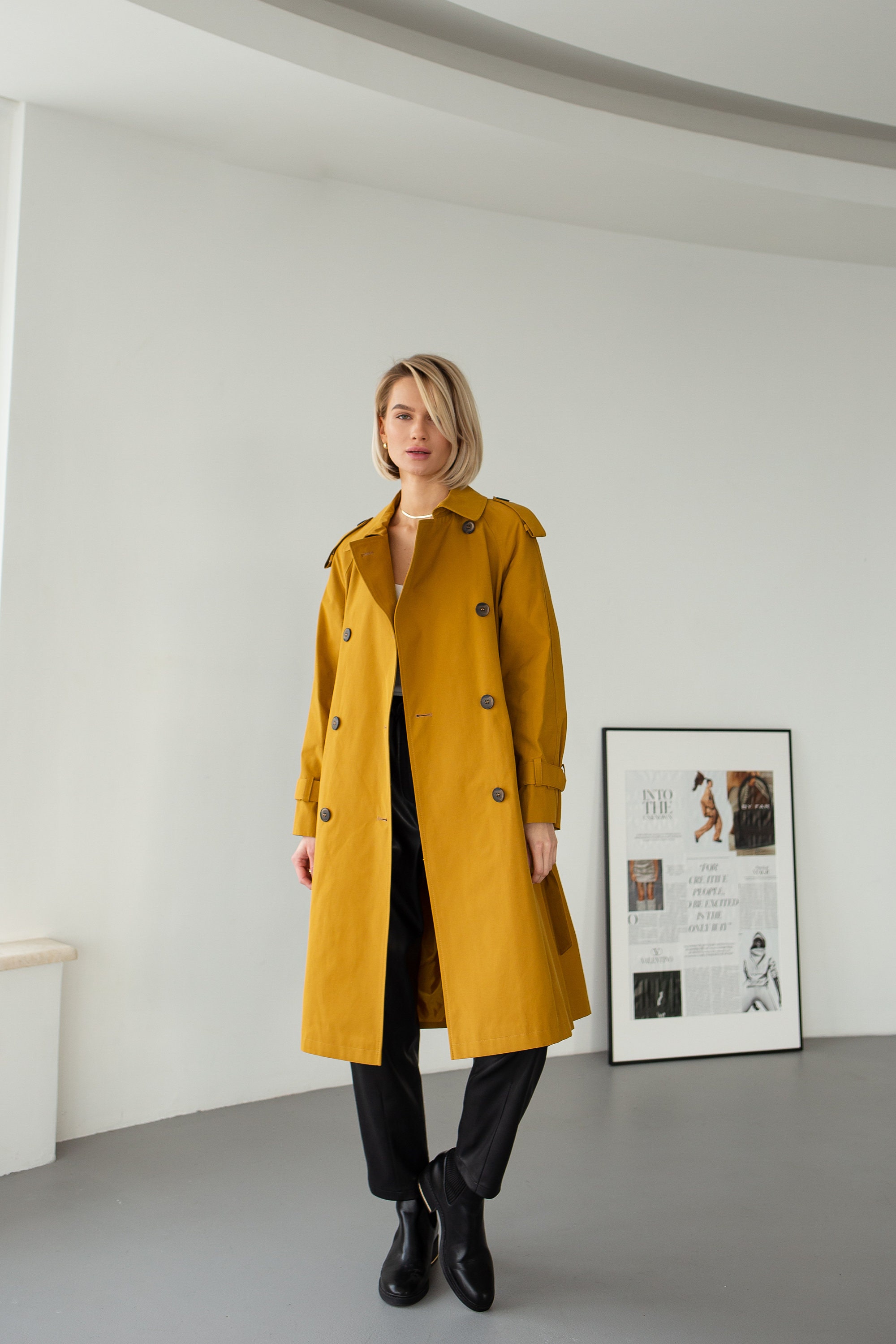 Mustard Yellow Trench Coat Dark Yellow Trench Coat Trench - Etsy