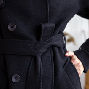 Black wool trench coat, Wool coat women, Winter trench coat, Warm winter coat, Oversized with belt, Raglan overcoat, Lined coat