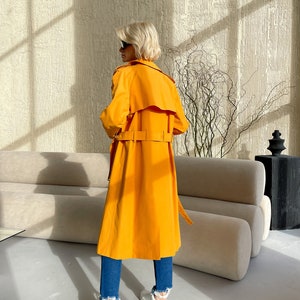 Yellow orange trench coat, Waterproof trench coat, Spring trench coat, Cotton trench, Lined jacket, Oversized coat, Long trench coat