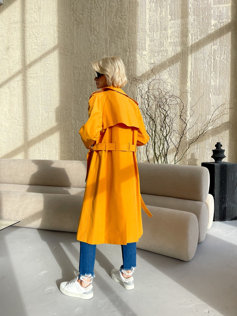 Yellow orange trench coat, Waterproof trench coat, Spring trench coat, Cotton trench, Lined jacket, Oversized coat, Long trench coat