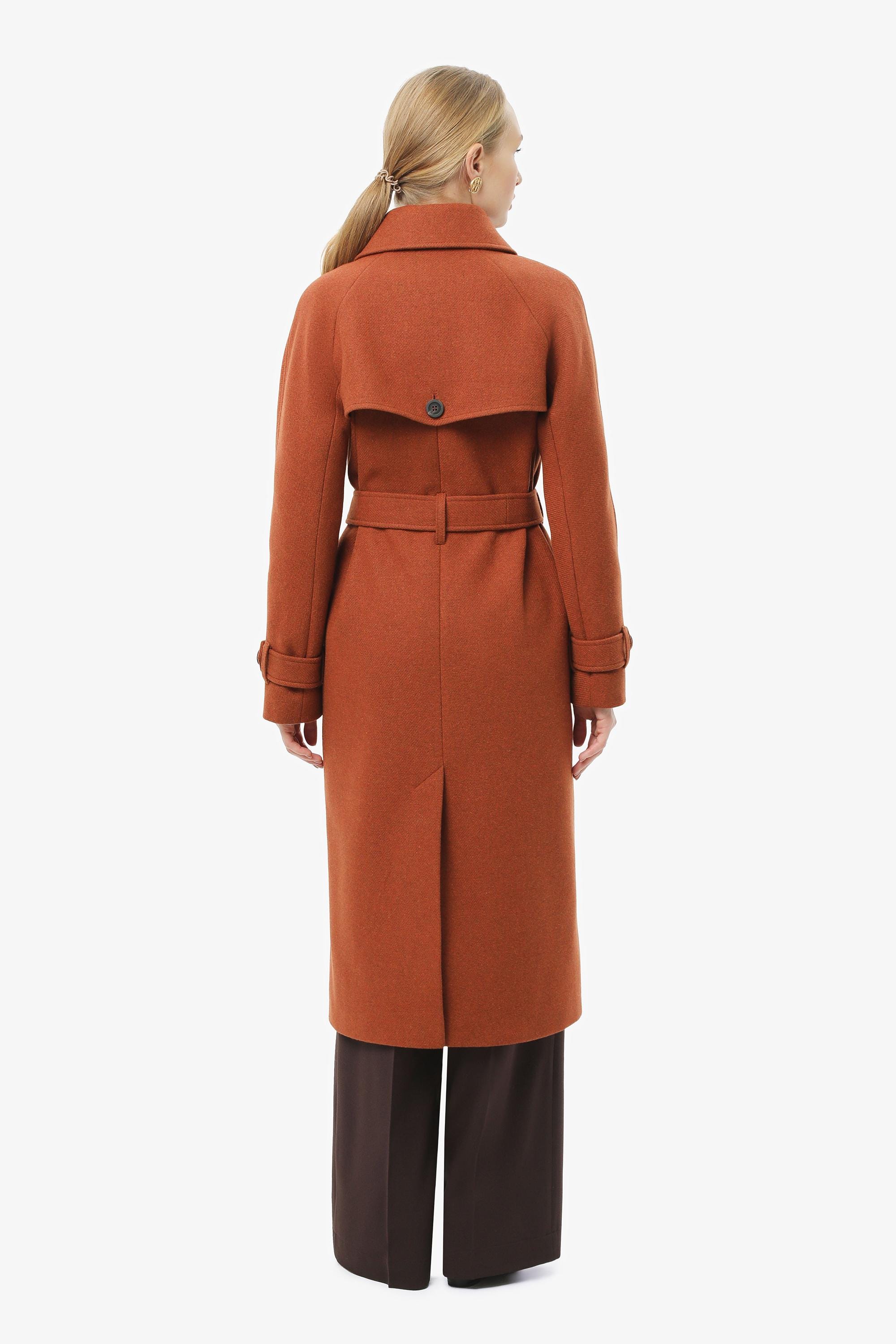 Terracotta Wool Trench Coat, Burnt Orange Long Belted Winter