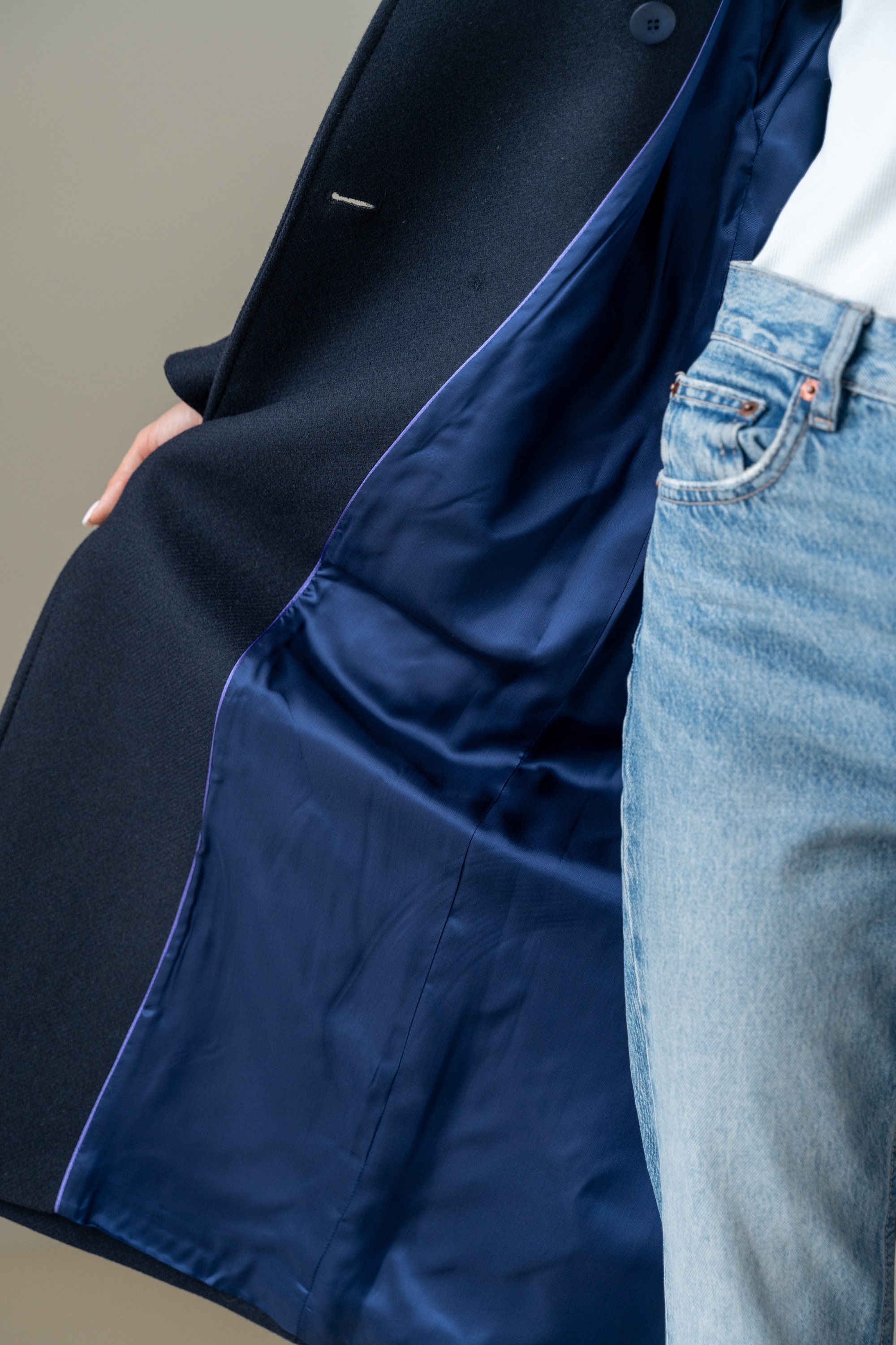 Navy Wool Trench Coat, Wool Coat Women, Long Trench Coat, Warm