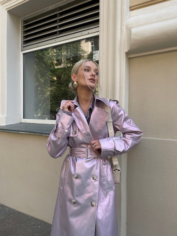 Vintage Shiny Dusty Pink Trench Coat