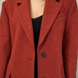 Terracotta long wool coat, Single-breasted rust power shoulder overcoat, Oversized fall coat, Boyfriend burnt orange red winter coat