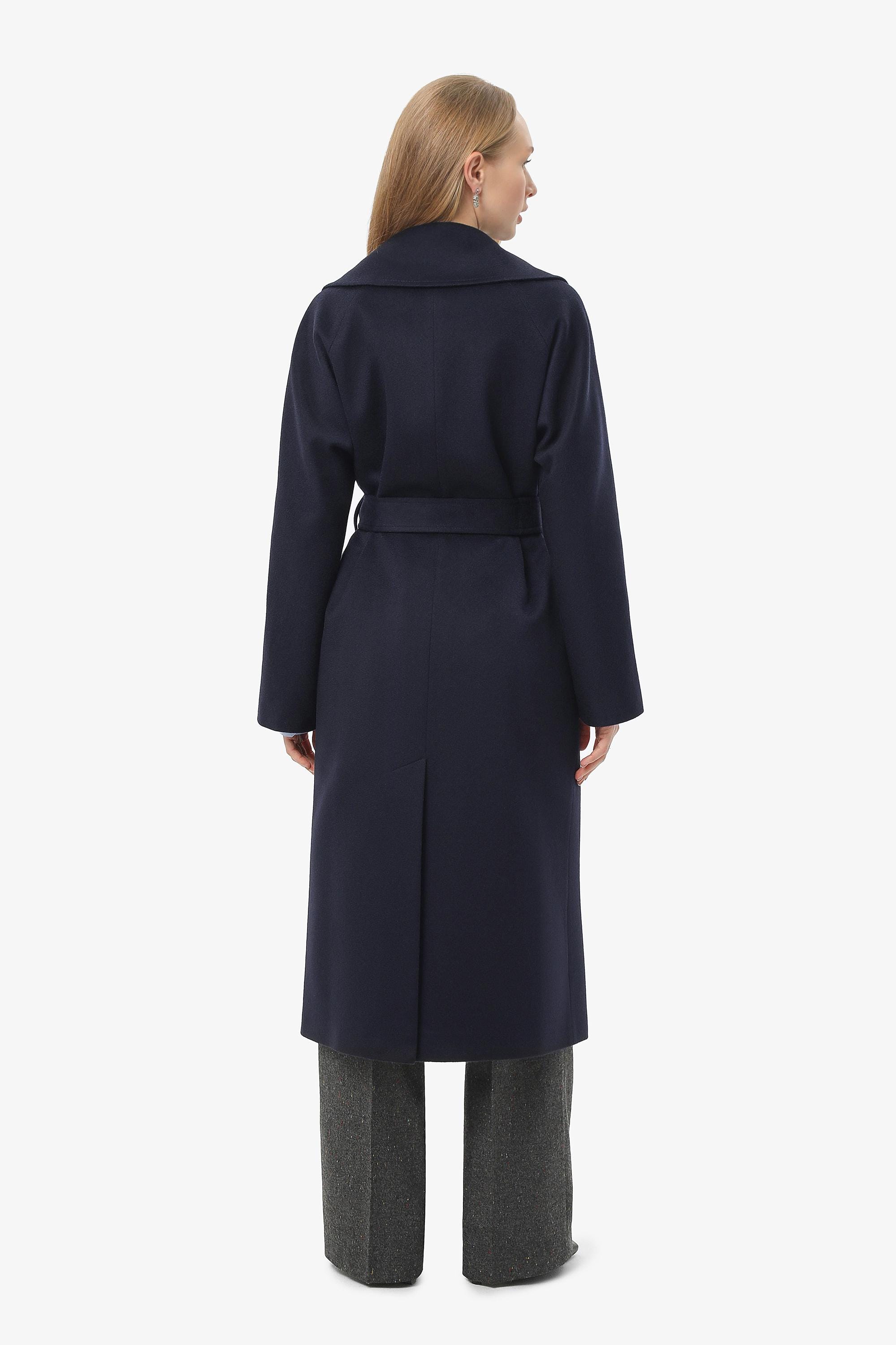 Navy Blue Long 100% Cashmere Coat, Luxury Wrap Overcoat With Belt