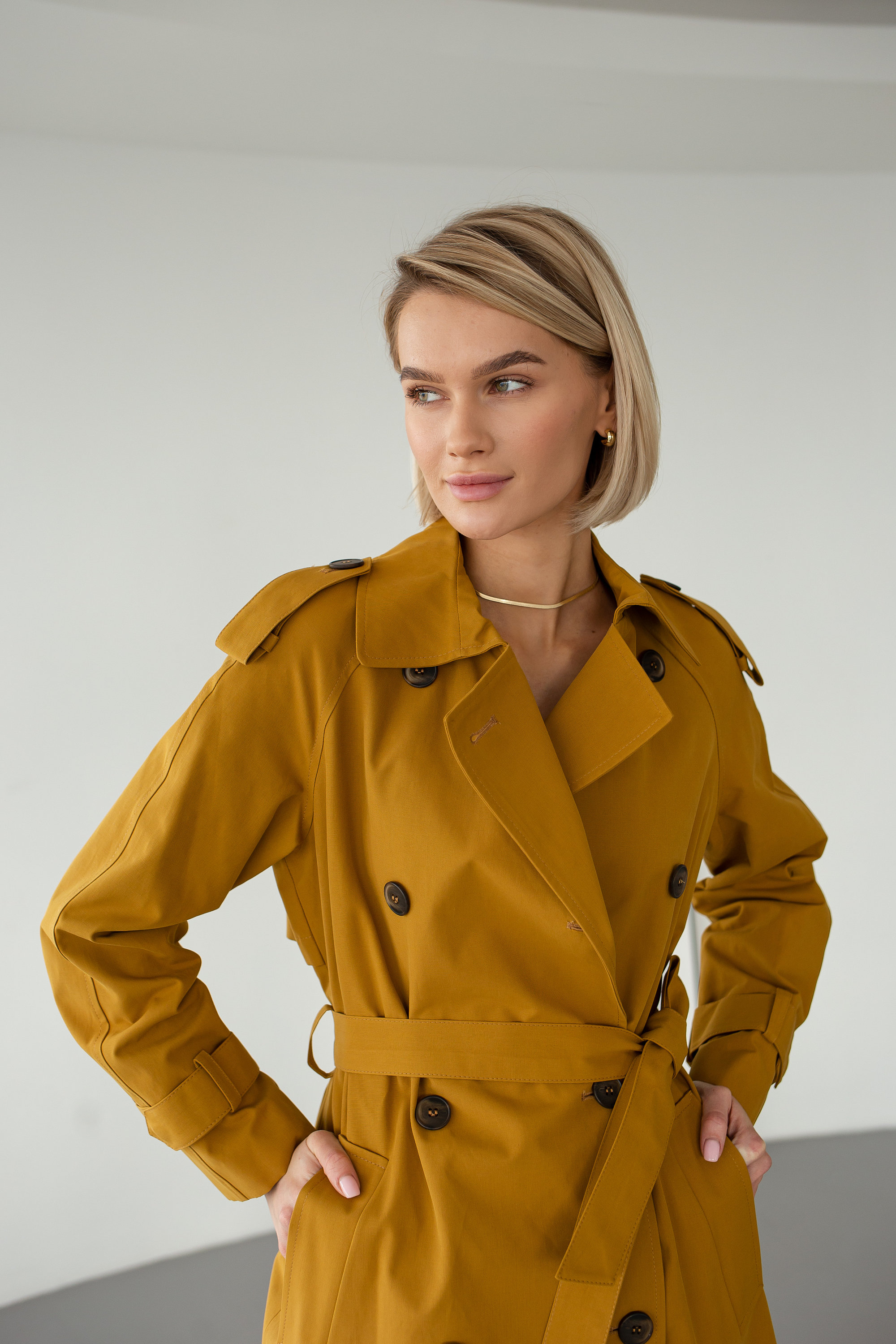 JieDa SHORT TRENCH JACKET YELLOW 1-