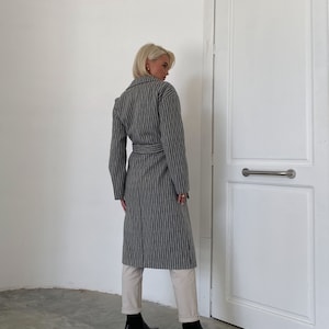 Striped gray wool coat, Wool Coat women, Lined fall winter coat, Single-breasted overcoat, Long oversized jacket, Drop shoulder coat /Alya image 5