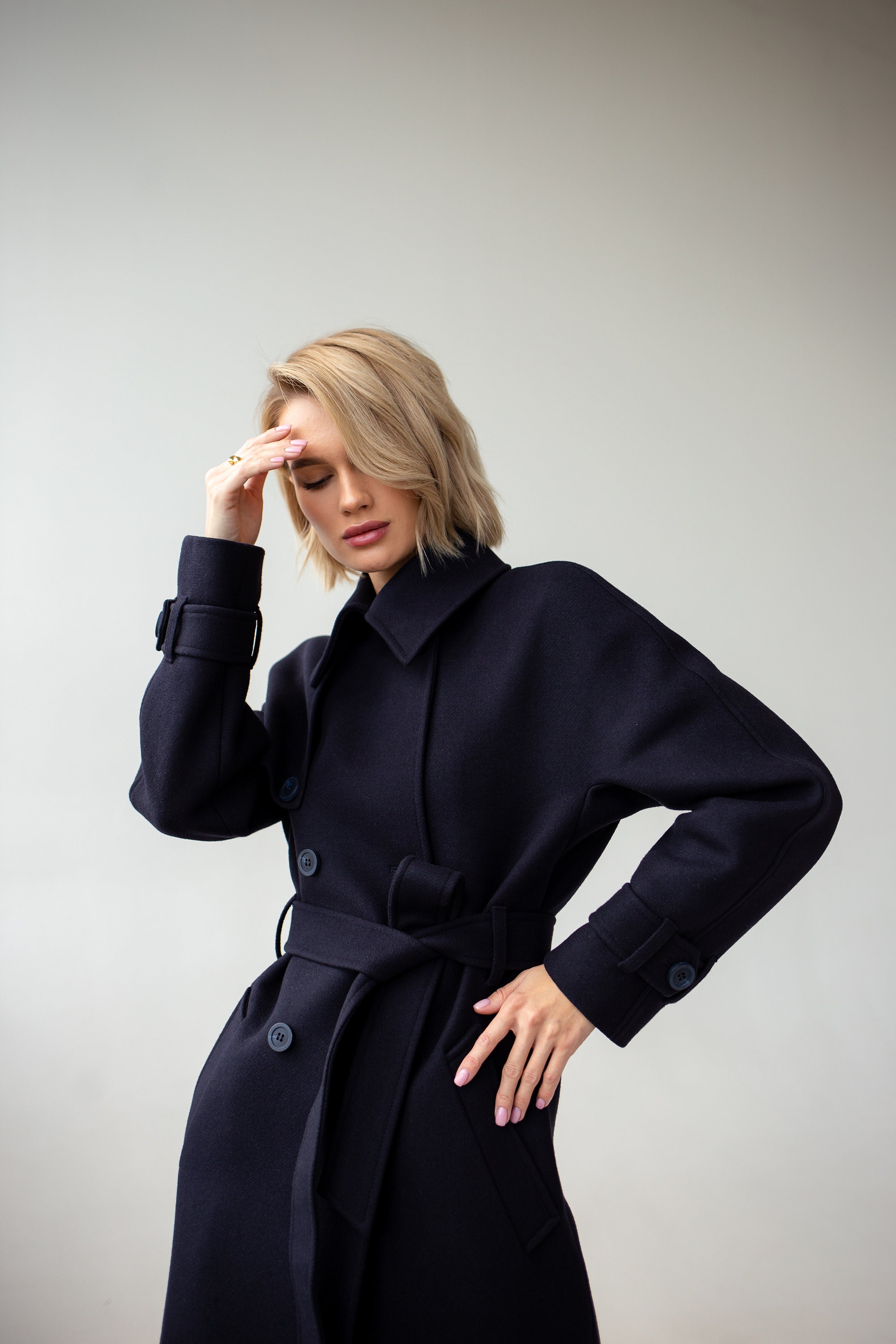 Wool Trench Coat, Navy Coat, Wool Coat Women, Fall Trench