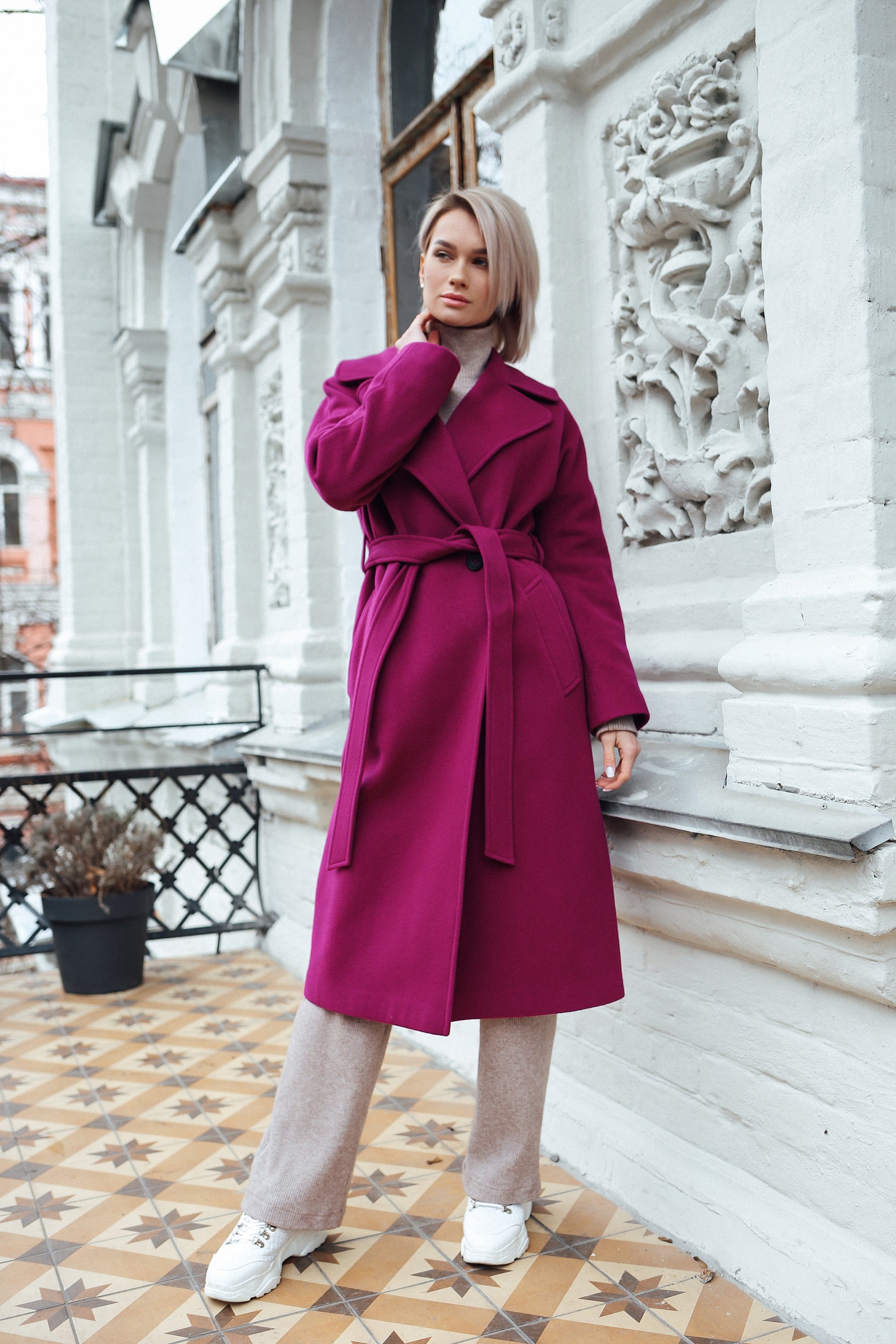 Women wool coat in Pink Fuchsia Etsy
