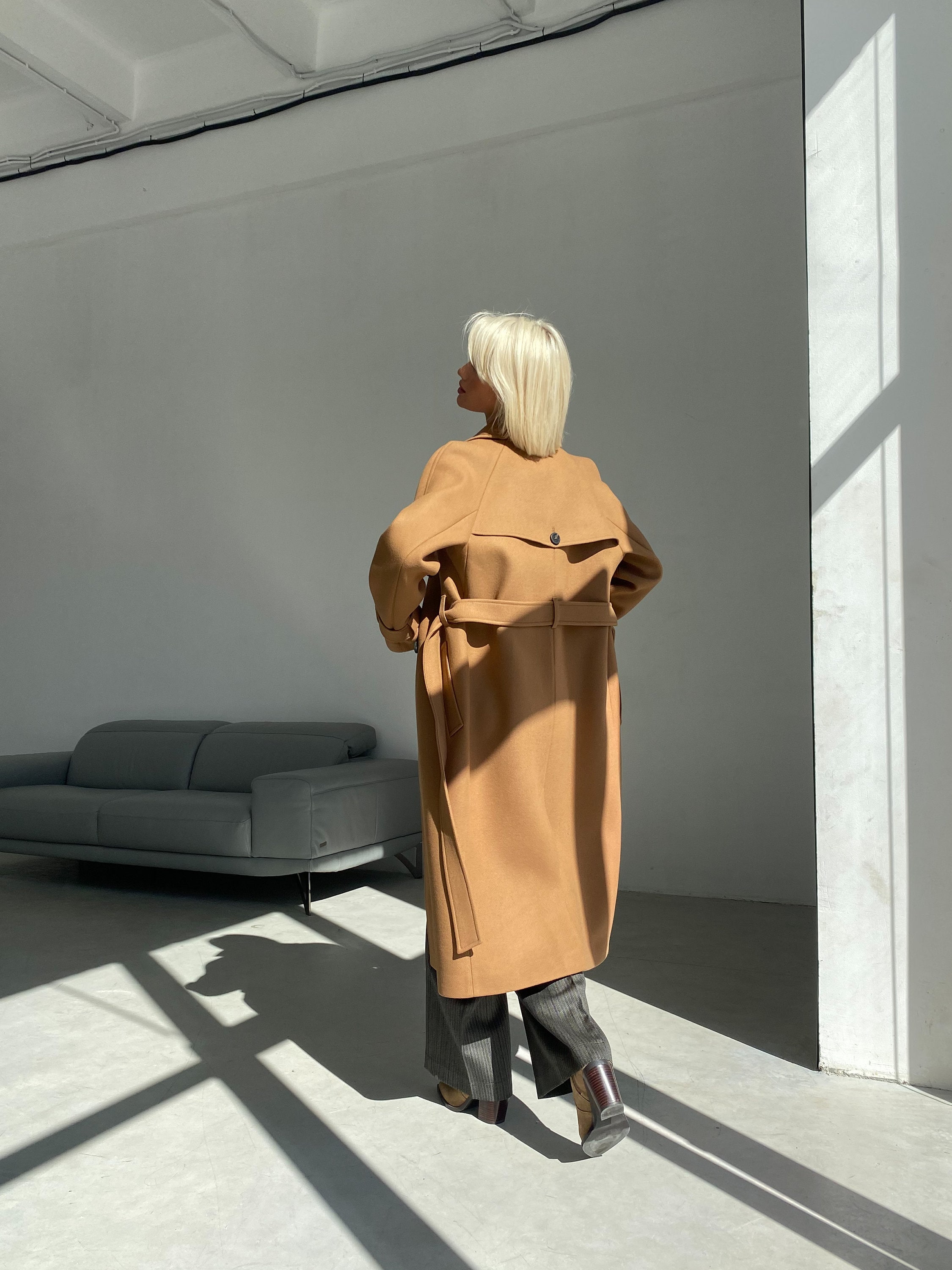 Camel Wool Trench Coat, Wool Coat Women, Warm Winter Coat