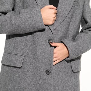 Light gray wool coat, Single-breasted power shoulder overcoat, Long oversized fall autumn coat, Boyfriend warm winter coat /Alexa image 3