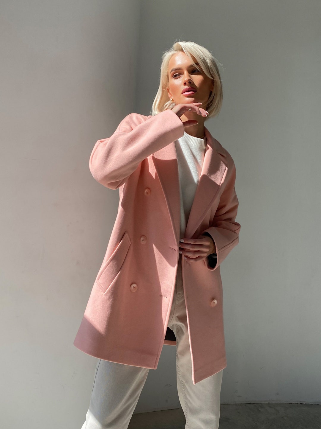 Light Pink Wool Coat, Wool Coat Women, Blush Coat, Petite Coat, Short