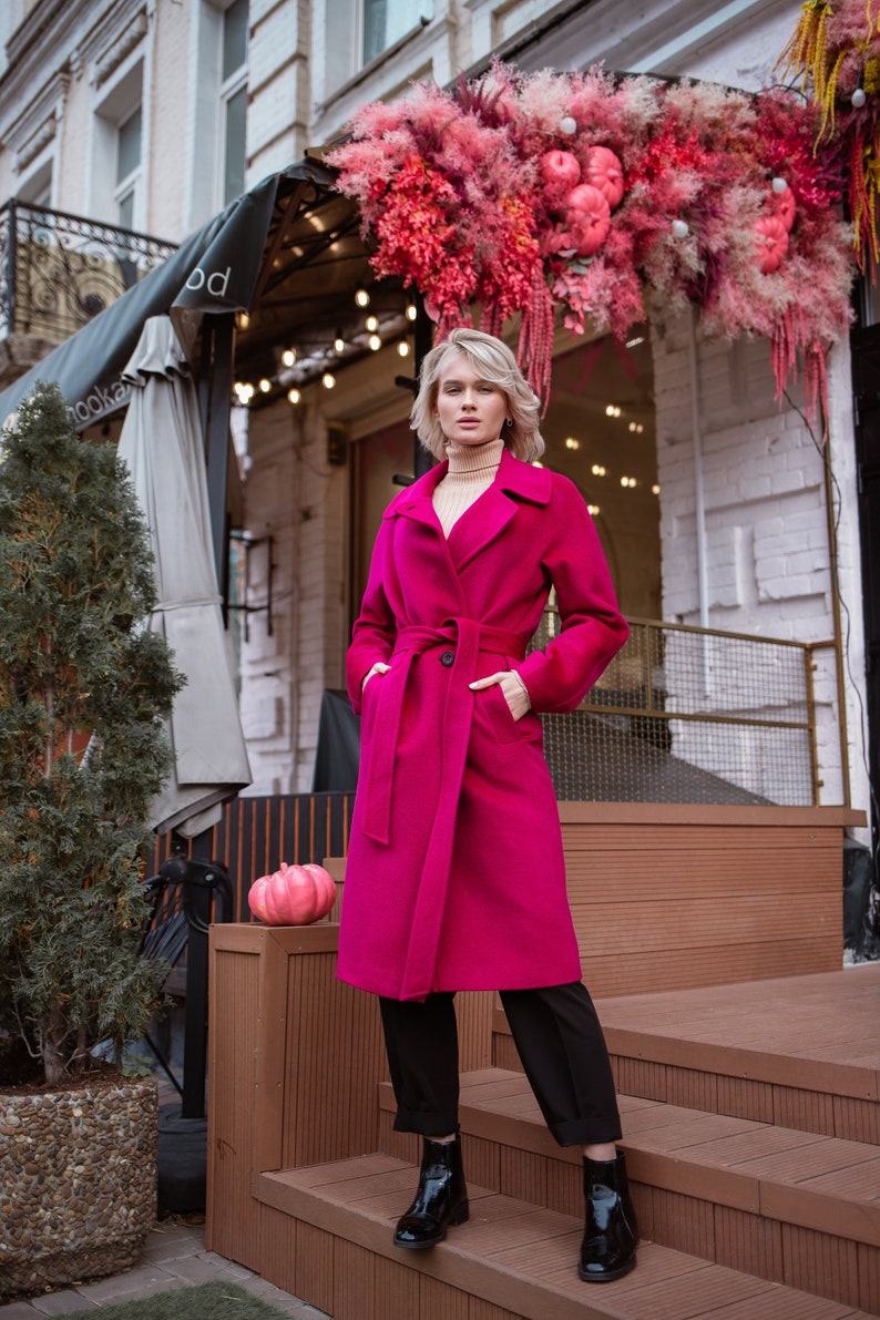 Women wool coat in Pink Fuchsia Etsy