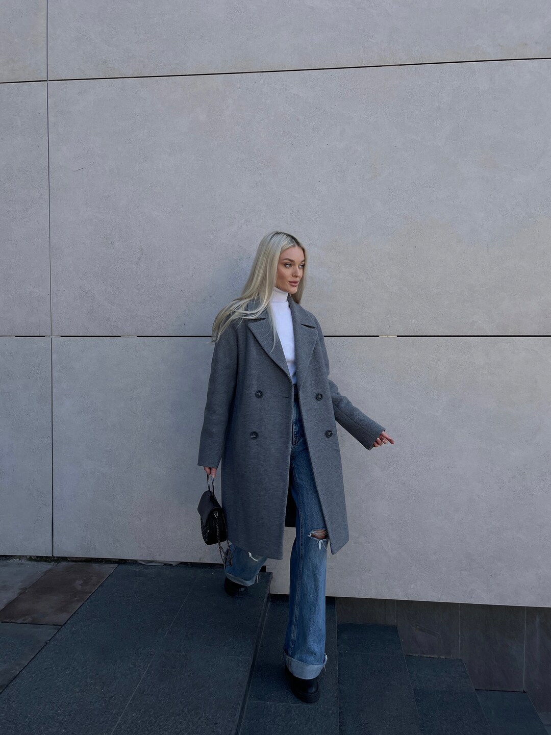 Gray Wool Coat, Wool Coat Women, Cocoon Coat, Short Coat, Petite Wool