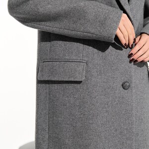 Light gray wool coat, Single-breasted power shoulder overcoat, Long oversized fall autumn coat, Boyfriend warm winter coat /Alexa image 4