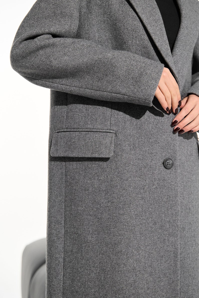 Light gray wool coat, Single-breasted power shoulder overcoat, Long oversized fall autumn coat, Boyfriend warm winter coat /Alexa image 4