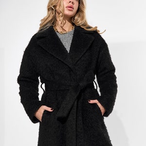 Black alpaca wool coat, Warm lined winter coat, Long single-breasted overcoat,Luxury heavyweight 100% alpaca wool blend coat with belt /Alya image 7