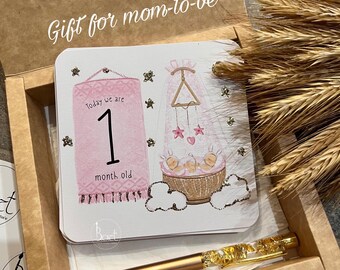 Glitter Twins mijlpaalkaarten | Moderne aandenkencadeauset | Cadeau voor aanstaande moeder