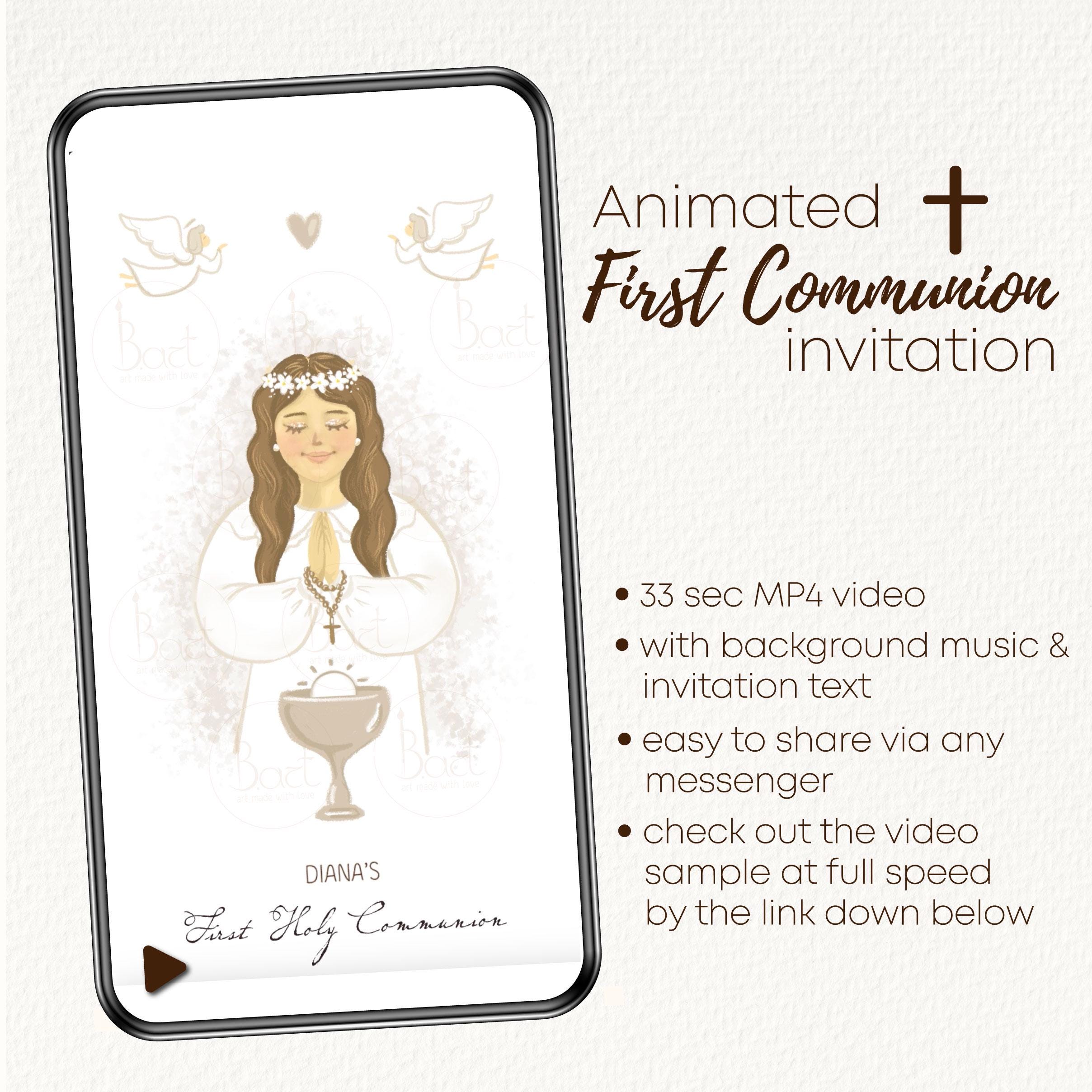 First Holy Communion Invitation Template | Animated First Communion ...
