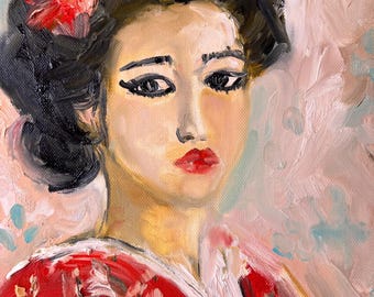 舞妓油絵 – 日本の芸者の肖像画（8x10 キャンバス） - Etsy 日本
