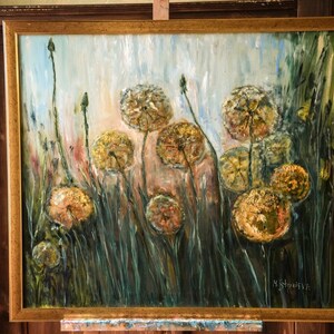 Dandelions.  Wildflowers.  Original oil painting on canvas by Ukrainian artist Marina Stognieva. Framed.