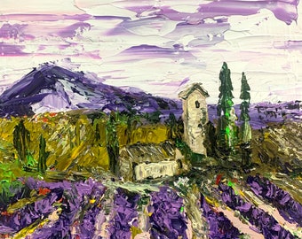 Provence original painting, lavender fields, France , art by artist M. Stognieva