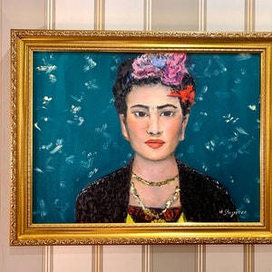 Frida  Khalo Original oil painting, by artist Marina Stognieva, framed, portrait , artist , woman, modern art.