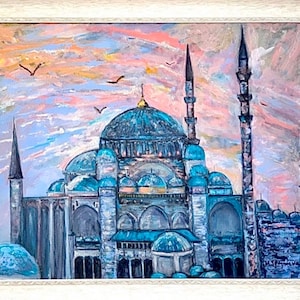 Turkey , Istanbul Original acrilic painting,participant of the exhibition for the arrival of the President of Turkey in Ukraine, mosque