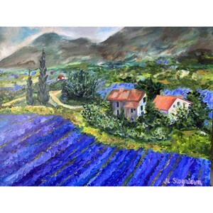 Provence, Häuser, Blumen, Lavendel, original Ölgemälde auf Leinwand, Provence, 60*80 cm