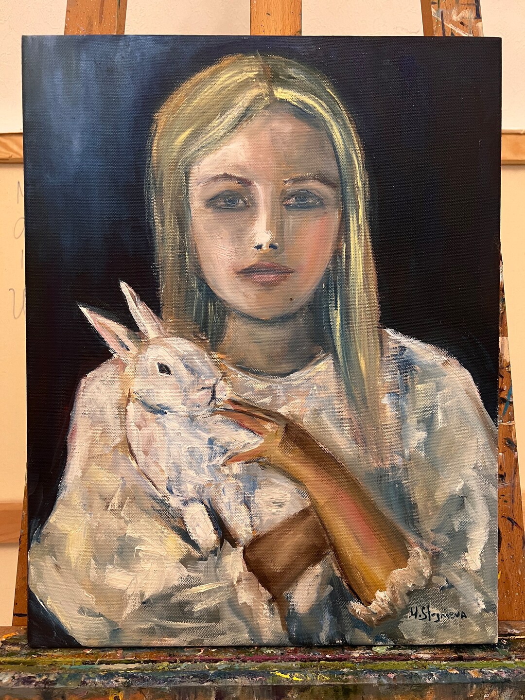 Girl With Rabbit - Original Oil Painting on Canvas by Ukranian Artist ...