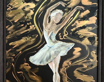 Cuadro de bailarina enmarcado, óleo y acrílico original, artista ucraniano