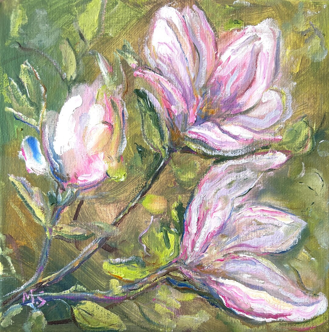 Original Painting “magnolia” Oil on Canvas, 20 × 20 Cm. - Etsy