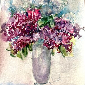 Lilas, fleurs, aquarelle originale de l&#39;artiste ukrainienne Marina Stognieva